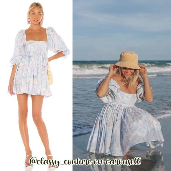 Selkie Monet Print Puff Mini Dress Pastel Watercolor Preppy NEW Womens Small - Picture 1 of 9